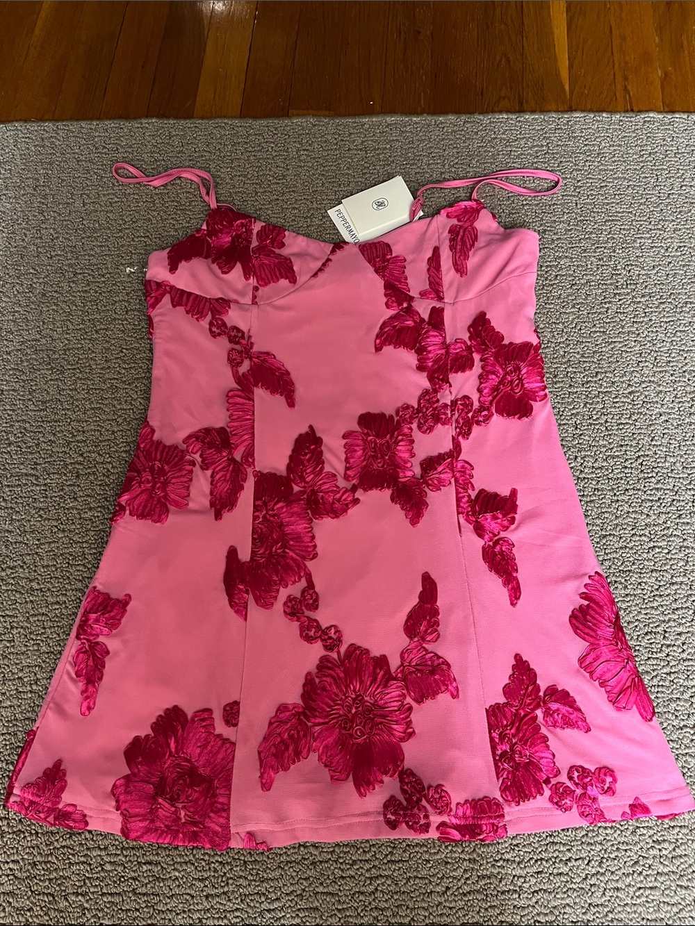 Peppermayo NWT ALIVIA Pink MINI Dress with Floral Appliqué size 12